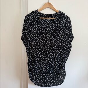 Madewell Black Floral Button-Front Short Sleeve Women’s Blouse